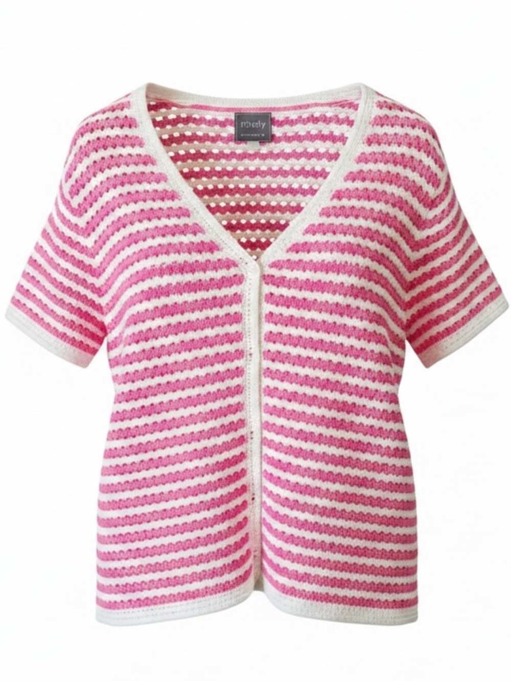 Ninety Pink and White Striped Crochet Short Sleeve Cardigan